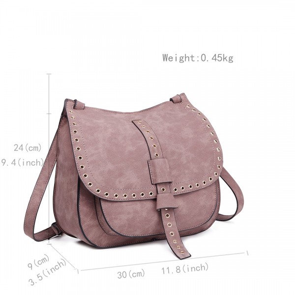 LT1727 - Miss Lulu Suede Effect Cross Body Saddle Bag Brown